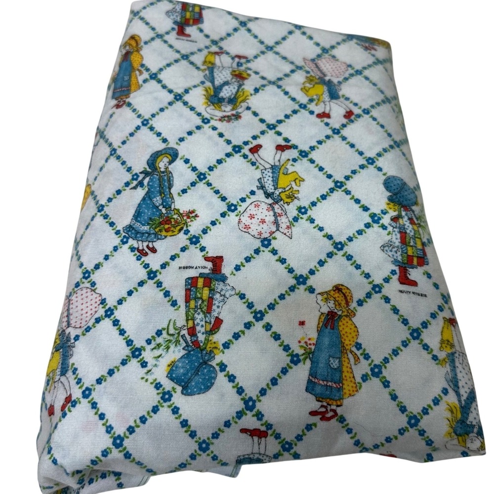 Vintage Holly Hobbie Fabric Sunbonnet Girl Floral Trellis Brushed Soft 4 Yards